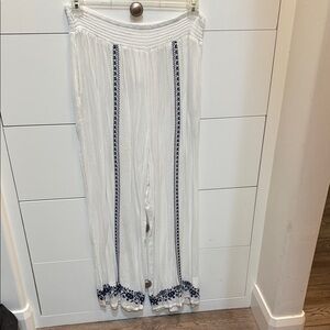 White and Blue Embroidered Women Swim Coverup Pants